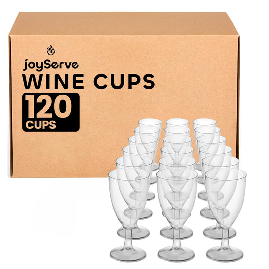 JoyServe Plastic Wine Glasses Disposable - 7 Oz Clear BPA-Free Plastic Wine Glasses with Stem, Reusable Party Cups for Outdoor Parties, Weddings, Toasts, Drinks, Catering (120 Pack)