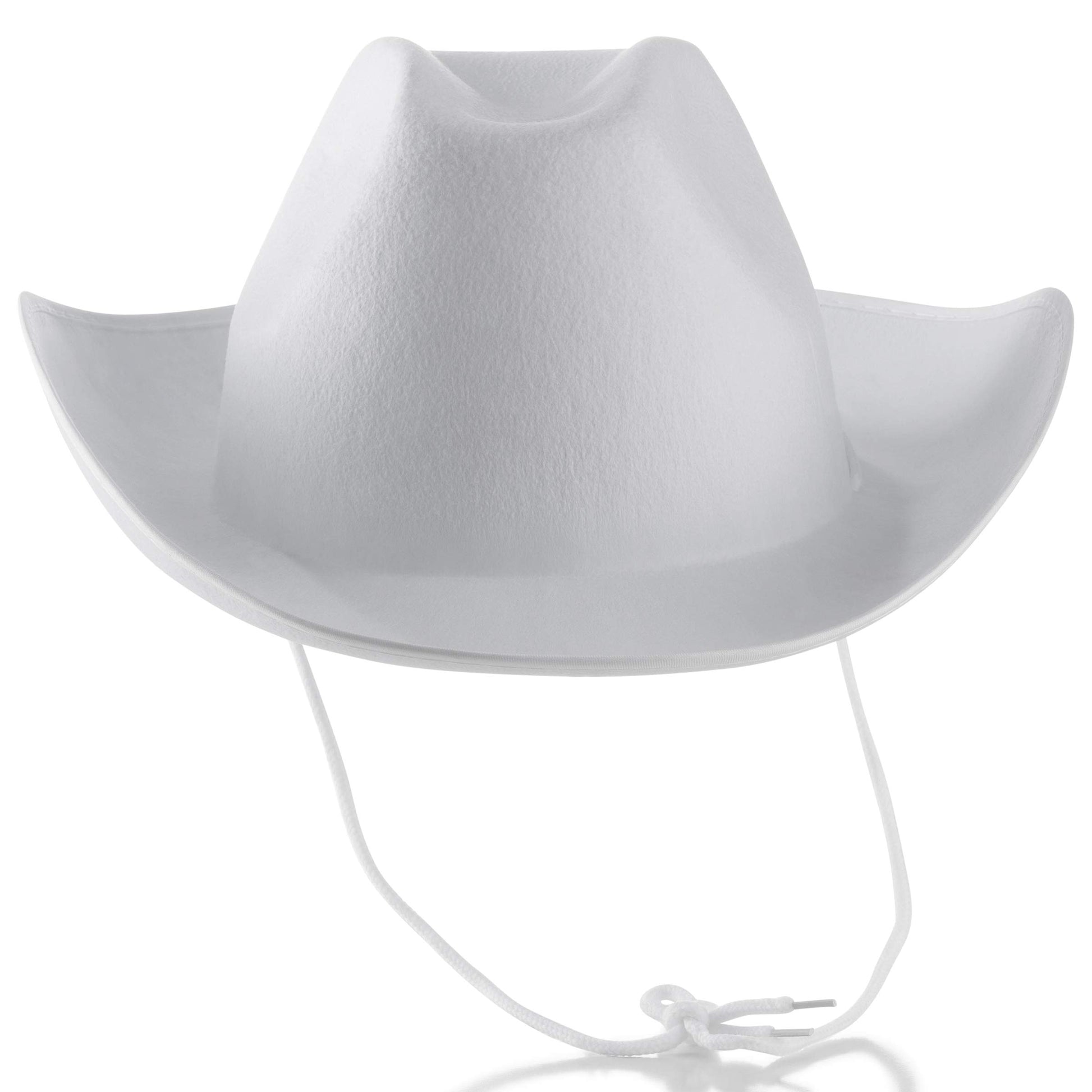 Bedwina White Cowgirl Hat - Felt Cowboy Hat with White Trim and Adjustable Neck-String, Fits Most Women and Girls for Bachelorette, Play Costume Accessories, Themed Party or Dress-Up