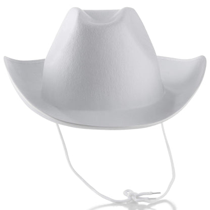 Bedwina White Cowgirl Hat - Felt Cowboy Hat with White Trim and Adjustable Neck-String, Fits Most Women and Girls for Bachelorette, Play Costume Accessories, Themed Party or Dress-Up
