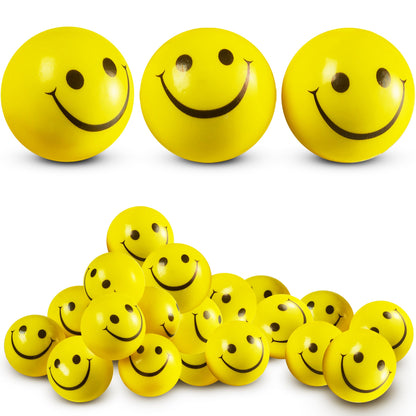 Smile Face Squeeze Balls (24 Pcs Bulk) for Kids and Adults, 2 Inch Mini Yellow Fun Happy Face Stress Anxiety Relief Balls, Hand Therapy Sensory Fidget Toy, Classrooms, Game Prize, Party Favor Gift