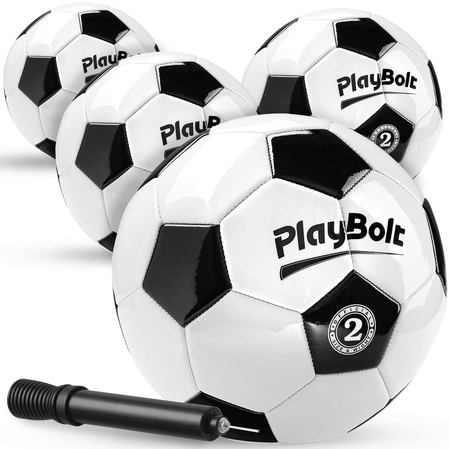 PlayBolt Soccer Ball Size 2 - Official Size Soccer Balls with Pump in Classic Black and White for Kids Youth & Toddler Sports, Indoor & Outdoor (Pack of 4)
