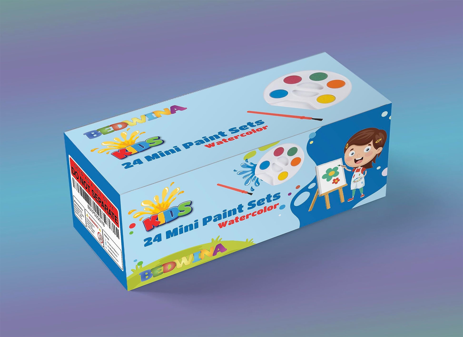 Bedwina Mini Watercolor Kids Paint Set - (Bulk Pack of 24) - 5 Watercolor Paints, Palette Tray and Painting Brush, for Art Party Favors and Paint Party Supplies