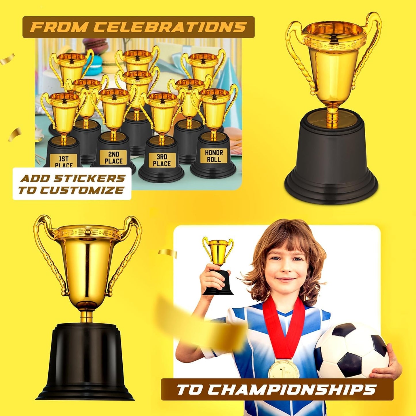 Gold Trophy Award Cups - Pack of 36 Bulk 5 Inch Plastic Gold Mini Trophies For Party Favors, Props, Rewards, Trophy Cup Competitions Winning Prizes For Kids Choice Awards And Trophies And Adults