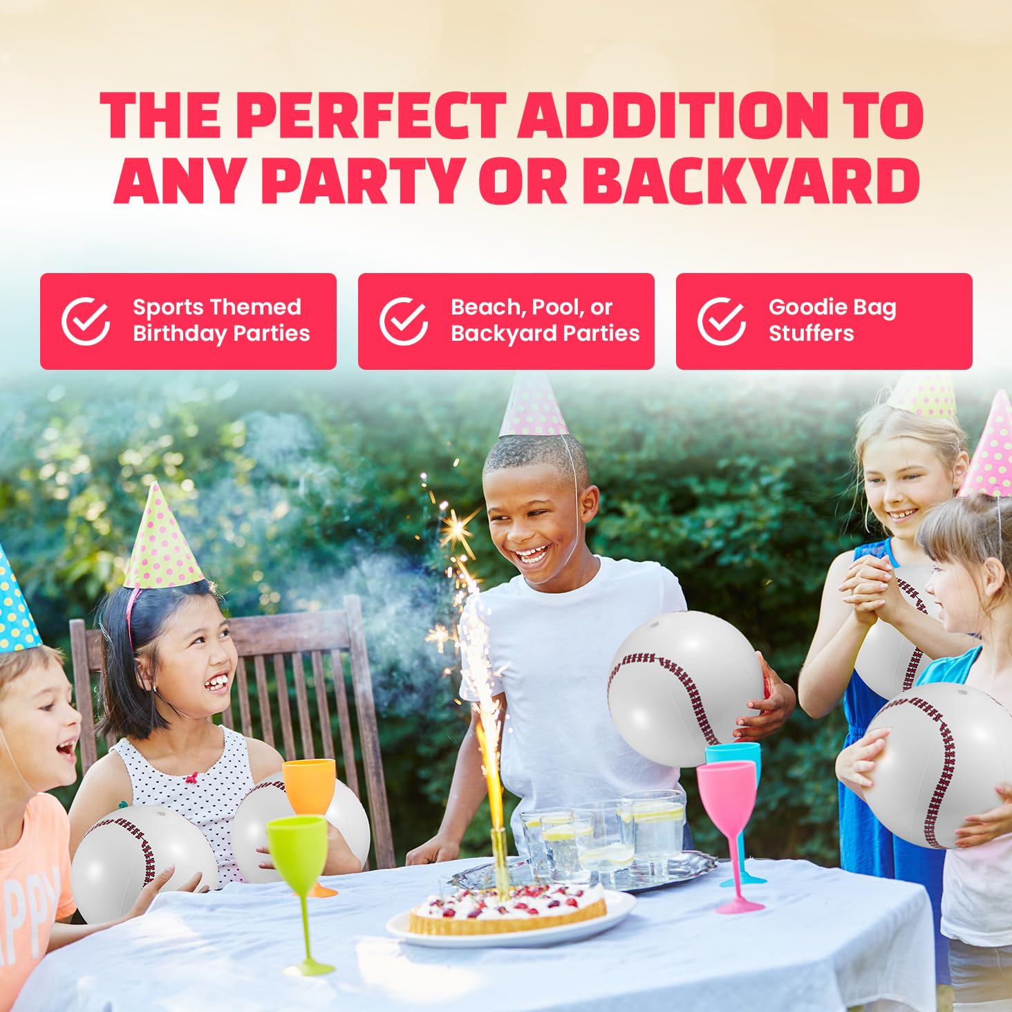 Bedwina Inflatable Baseball (Pack of 12) 16-inch, Baseball Beach Balls for Themed Party Decorations & Birthday Decor - Pool Ball Toys Party Favors & Goodie Bags Favors for Kids, Boys and Girls