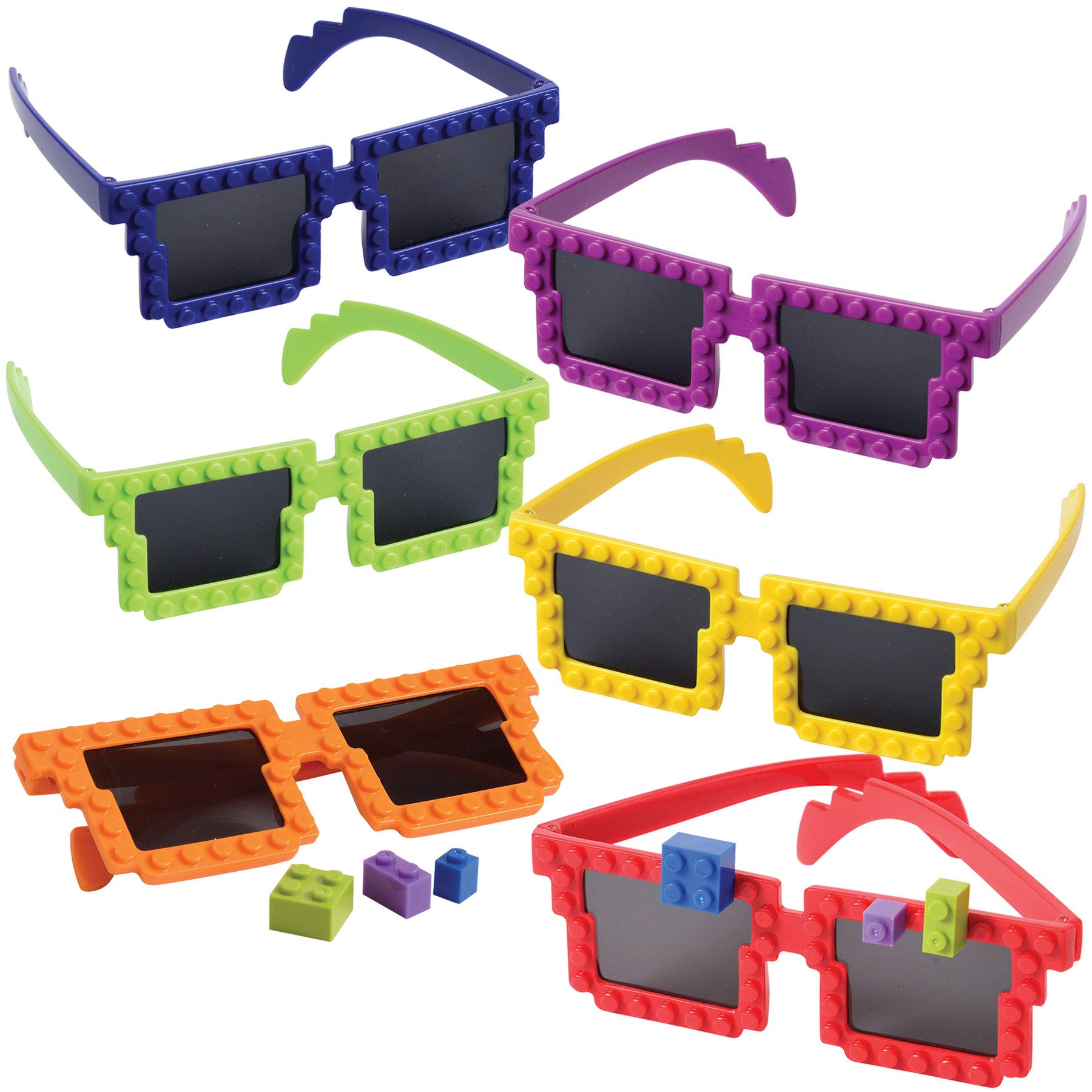 Bedwina Building Blocks Glasses - Pack of 6 - Block Mania Building Block Glasses with Extra Bricks for Carnival Supplies, Stocking Stuffers and Birthday Party Favors for Kids