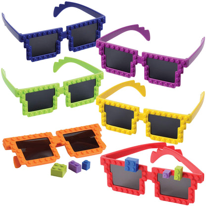 Bedwina Building Blocks Glasses - Pack of 6 - Block Mania Building Block Glasses with Extra Bricks for Carnival Supplies, Stocking Stuffers and Birthday Party Favors for Kids