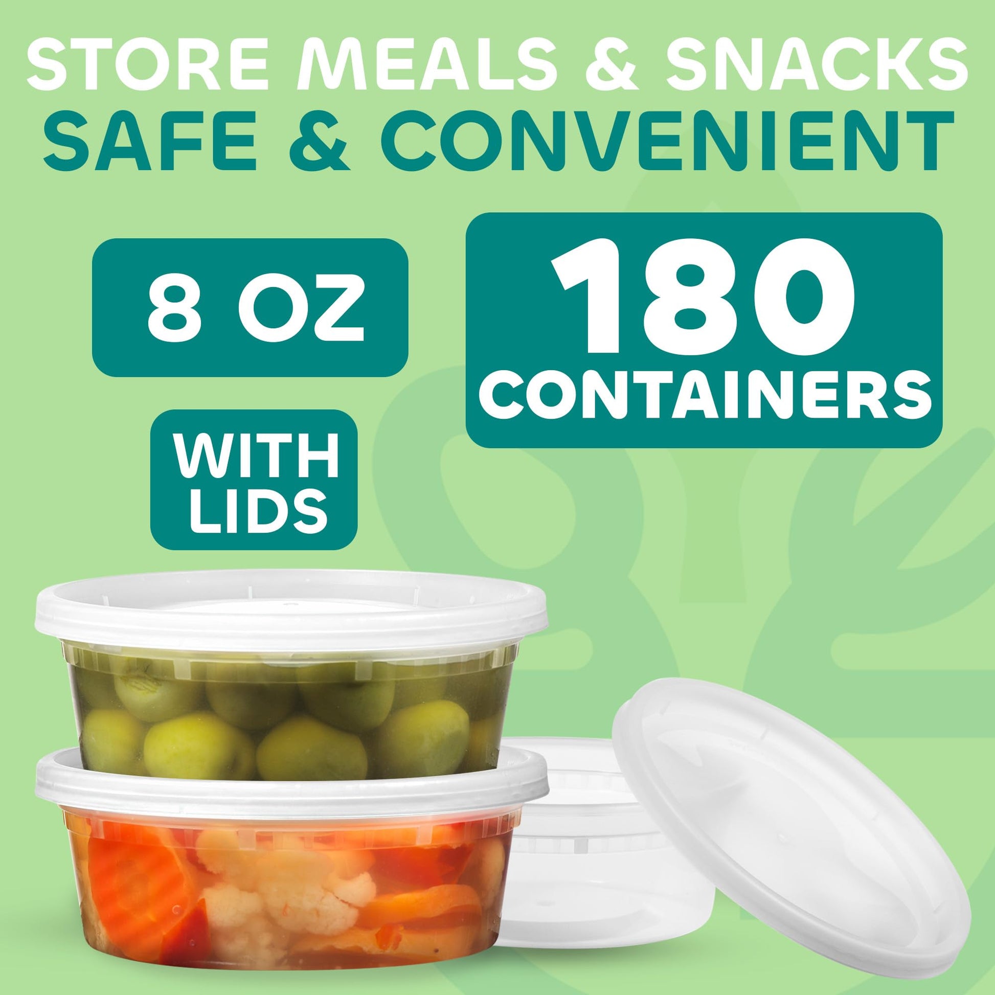 JoyServe Deli Food Containers with Lids - 8 oz 180 Sets- Ideal for Food, Snacks, Takeout, Meal Prep - 1 Cup Small Durable Clear Containers for Food - Stackable and Durable, Dishwasher & Microwave Safe