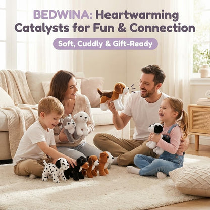 Bedwina Plush Puppy Dogs - (Pack of 12) 6 Inches Tall Stuffed Animals Bulk Assorted Puppies and Cute Stuffed Plushed Dog Puppies Assortment, Stocking Stuffers