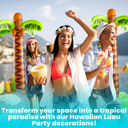 Bedwina Inflatable Palm Tree with Hand Pump - Pack of 2 Large 5.5 Ft Blow Up Palm Tree for Luau Party Decorations, Hawaiian Tropical Birthday Party