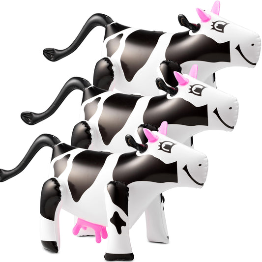 Inflatable Cows (Pack of 4) 17-Inch Cows, Fun Blow Up Animal Farm Party Decorations, Rodeo Decor, Pool Toy Floats for Kids Birthday Party Supplies by Bedwina