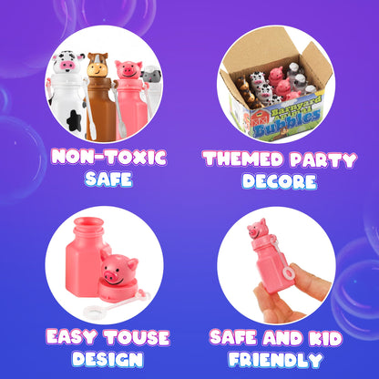 Mini Farm Animal Bubble Wands Toy Gifts for Kids - (Pack of 12) 3-Inch Barnyard Bubble Bottles, Assorted Animals for Giveaways, Prizes, Birthday Party Favors for Kids, Baby Showers, Goody Bag Toys