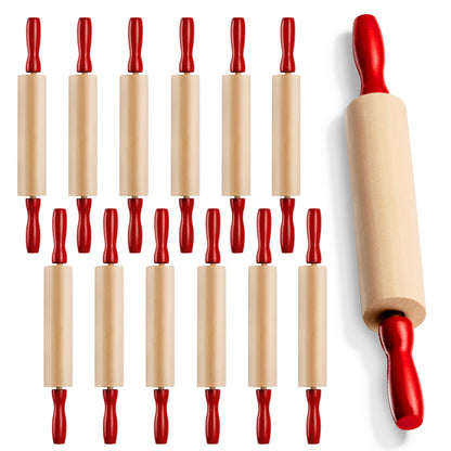 Mini Rolling Pin 7.5 Inch (Pack of 12) Set for Play Dough Accessories Small Rolling Pin For Dough - Wood Kids Pins with Handles for Foods, Accessories