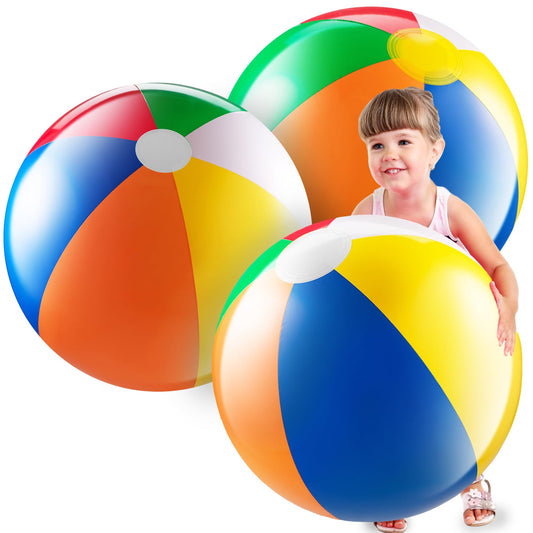 24-inch Giant Beach Ball - (pack Of 3) Big Inflatable Beach Balls For Pool Toys, Blow Up large inflatable ball Toys For Kids Pool Parties, Themed Birthdays, Beach Events, Summer Party Decorations