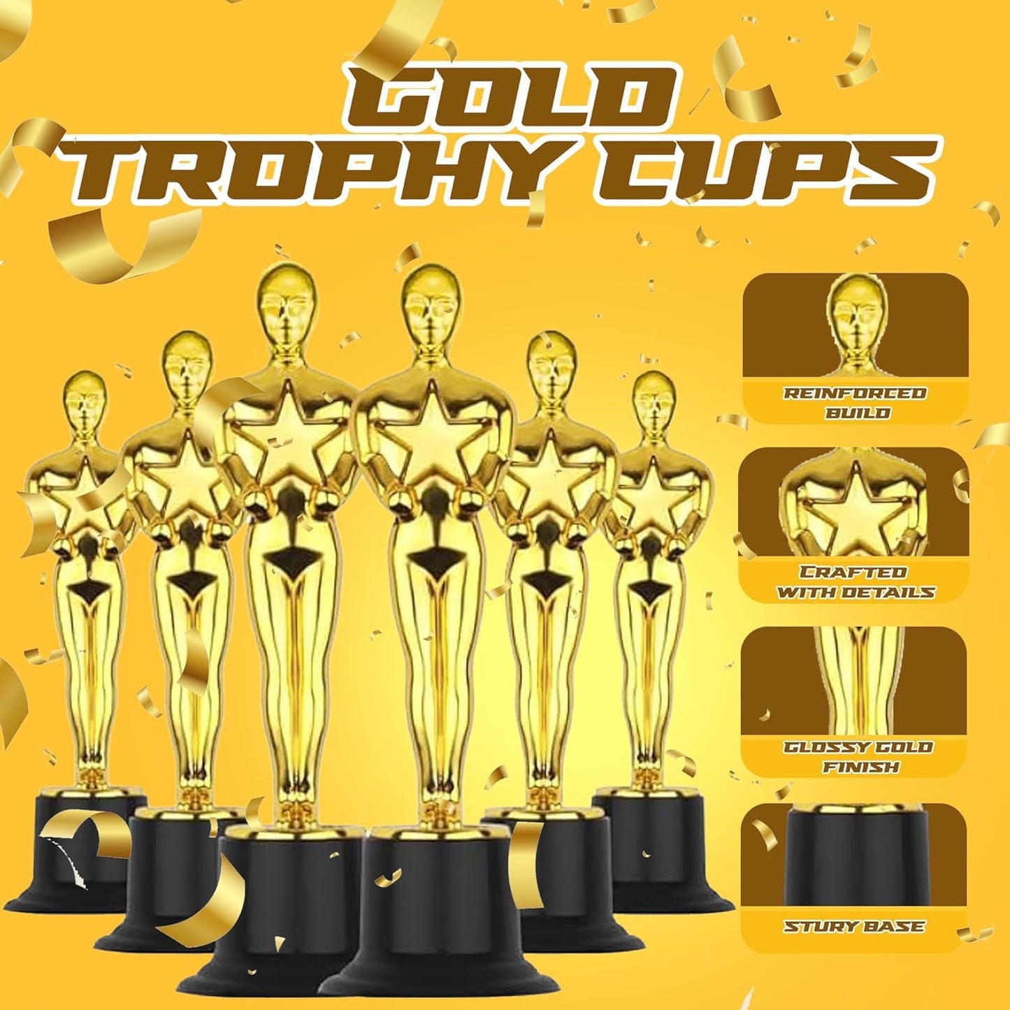 Bedwina 6" Gold Trophy Award Trophies - Pack of 36 Bulk Trophies Golden Statues Trophy Award, Party Decorations and for Winners Or Appreciation Gifts Prizes for Adults & Kids