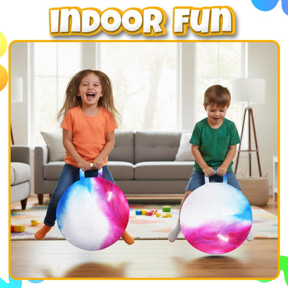 Bedwina Hopper Ball with Handle for Kids 18-inch (45cm) Bouncy Balls for Kids, Jumping Kangaroo Hippity Hop, Hopping Sit and Spin with Handle with Hand Pump, Marble Blue/Red/White