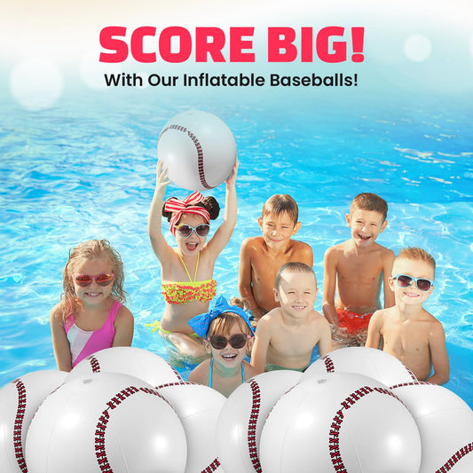 Bedwina Inflatable Baseball (Pack of 12) 16-inch, Baseball Beach Balls for Themed Party Decorations & Birthday Decor - Pool Ball Toys Party Favors & Goodie Bags Favors for Kids, Boys and Girls