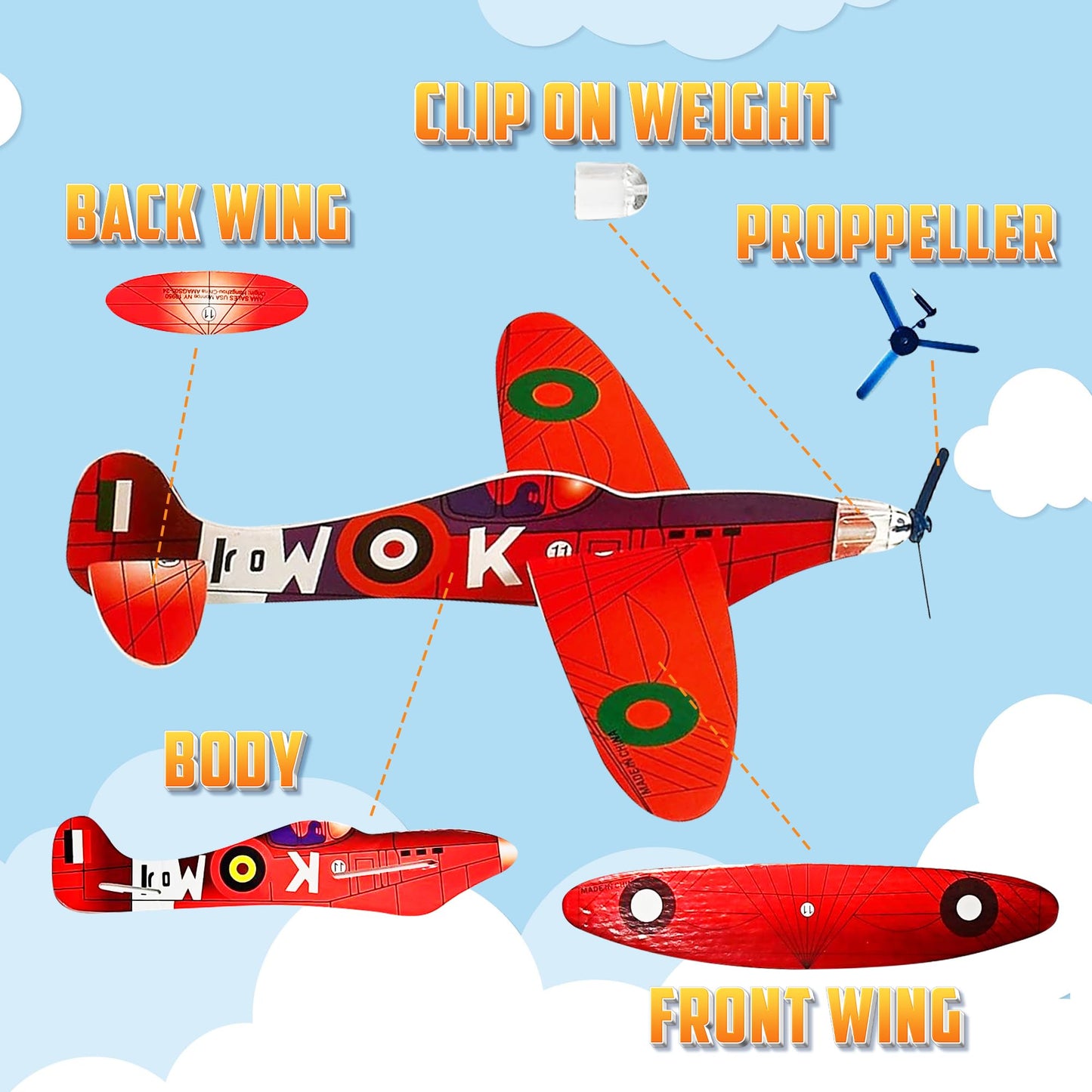 Bedwina Glider Planes Bulk (72-Pack) 8-Inch Bomber Airplane Gliders for Kids, Foam Paper Airplane Construction Kits for Kids Party Favors, Birthdays, Goodie Bag Stuffers and Outdoor Flying Toy