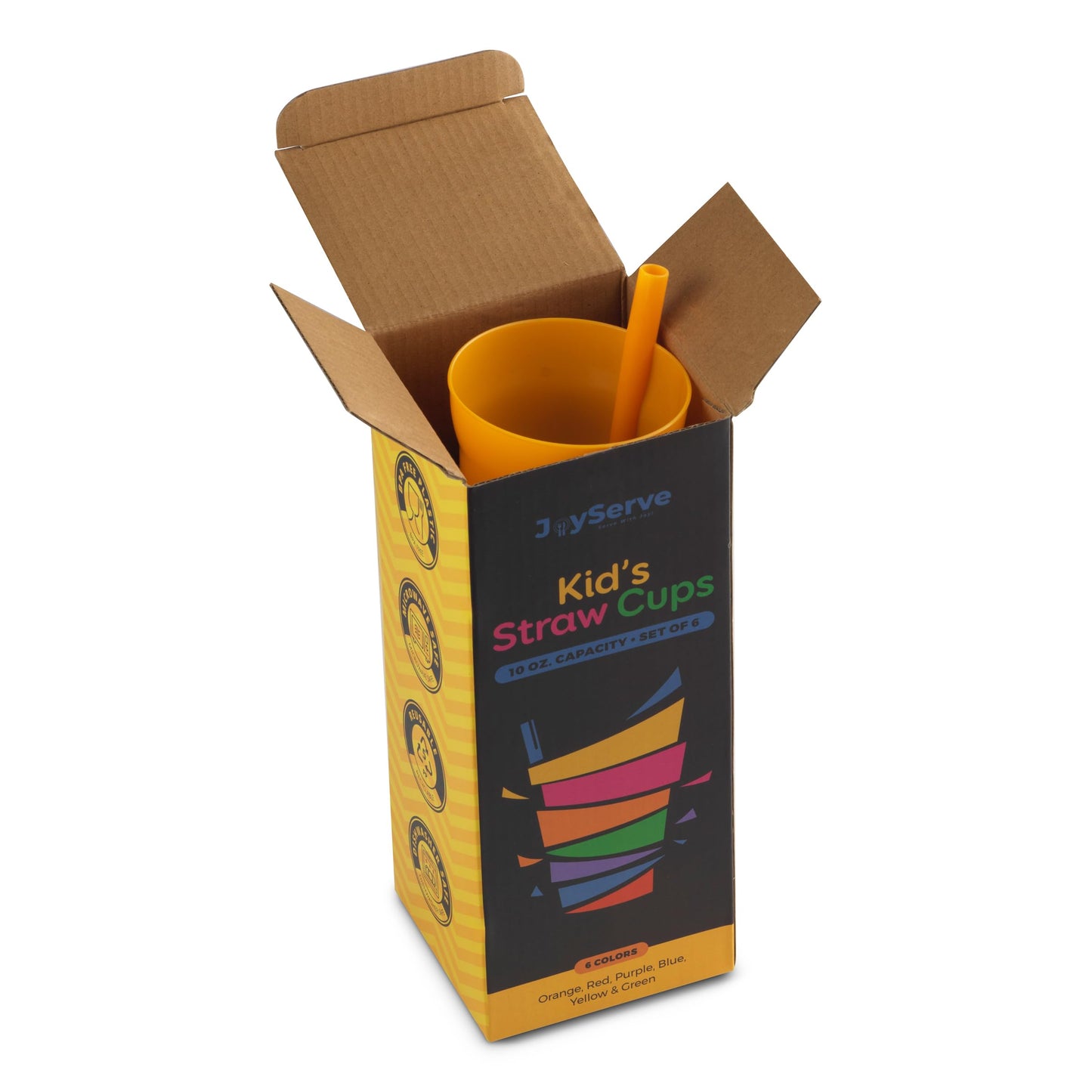 Kids Straw Cups for Kids - (Set of 18) 10oz Tumbler w/ Built-In Straws for Everyday Use, Stackable BPA-Free Plastic Sip-A-Cup Drink Tumblers for Water, Juice, Milk, Dishwasher Safe, Neon Colors