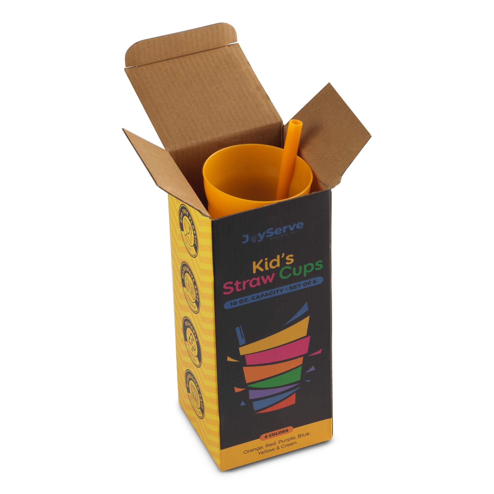 Kids Straw Cups for Kids - (Set of 18) 10oz Tumbler w/ Built-In Straws for Everyday Use, Stackable BPA-Free Plastic Sip-A-Cup Drink Tumblers for Water, Juice, Milk, Dishwasher Safe, Neon Colors