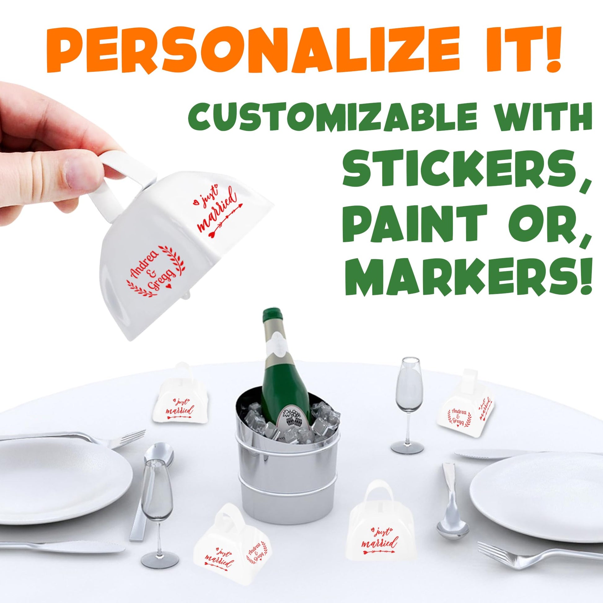 Metal Cowbells - 12 Pack, 3 Inch White Cow Bells for Sporting Events, Cheering, Spirit, Loud Cow Bell Ideal Hand Percussion Cowbells Noise Makers for Sporting Events, Football Games, and Celebrations
