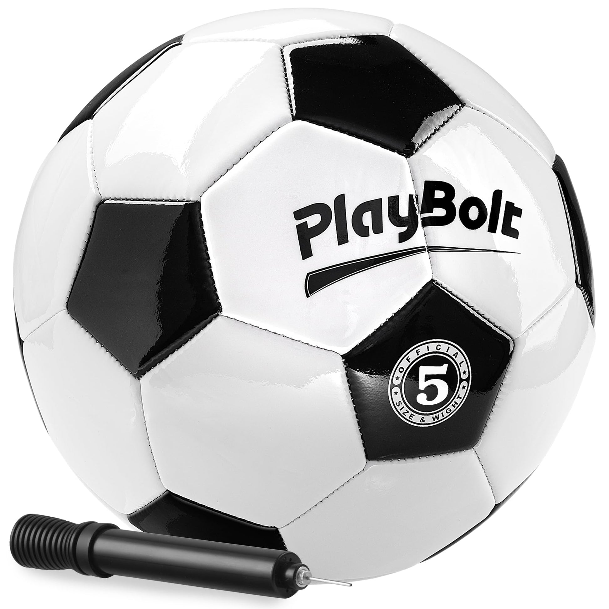 PlayBolt Soccer Ball Size 5 - Premium PVC Leather Cover - Official Size & Weight Soccer Balls with Pump - Training, Practice, Match & Game Ball for Kids, Teens & Adults (Pack of 1)
