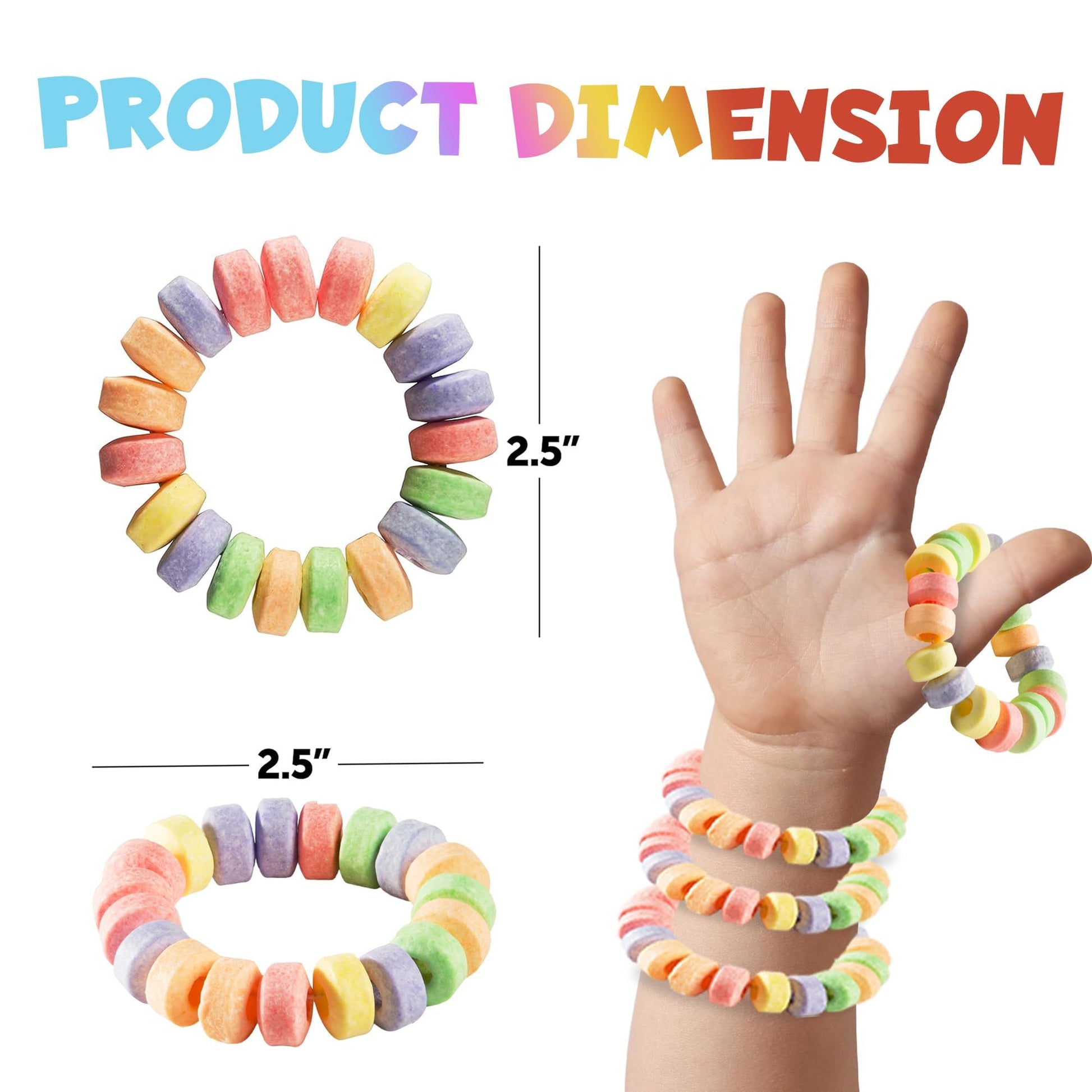 Candy Bracelets - Bulk Case 864 Pcs, Individually Wrapped - 2.5 Inch Candy Jewelry Bracelets, Stretchable, Edible, Colorful Fruit Flavor Rainbow Candies for Novelty Party Favor Supplies & Goodie Bags