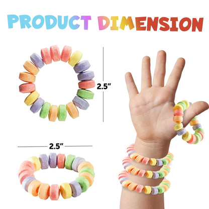 Candy Bracelets - Bulk Case 864 Pcs, Individually Wrapped - 2.5 Inch Candy Jewelry Bracelets, Stretchable, Edible, Colorful Fruit Flavor Rainbow Candies for Novelty Party Favor Supplies & Goodie Bags