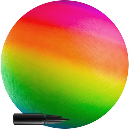 Bedwina 18 Inch Rubber Playground Balls for Kids - (Pack of 2) Jumbo Size Rainbow Inflatable Backyard Play Balls and Bouncing Kickballs Fun for Park, Indoor and Outdoor Games with Hand Pump