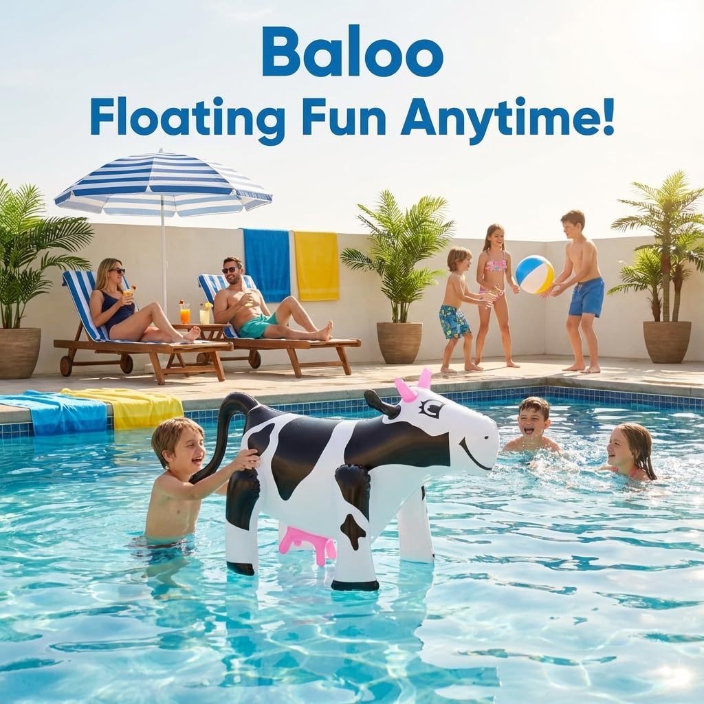 Inflatable Cows (Pack of 4) 17-Inch Cows, Fun Blow Up Animal Farm Party Decorations, Rodeo Decor, Pool Toy Floats for Kids Birthday Party Supplies by Bedwina