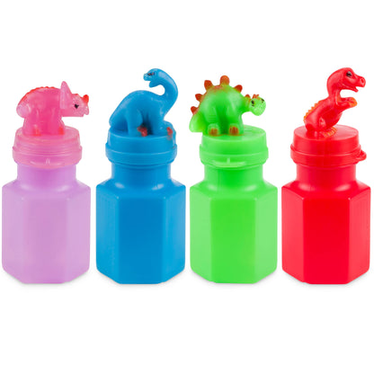 Dinosaur Bubbles Party Favors for Kids - (12-Pack Bulk) Assorted 3-Inch Dino Bubble Bottles with Bubble Wands, Outdoor Summer Toy for Birthday Goodie Bags, Easter Baskets & Prizes