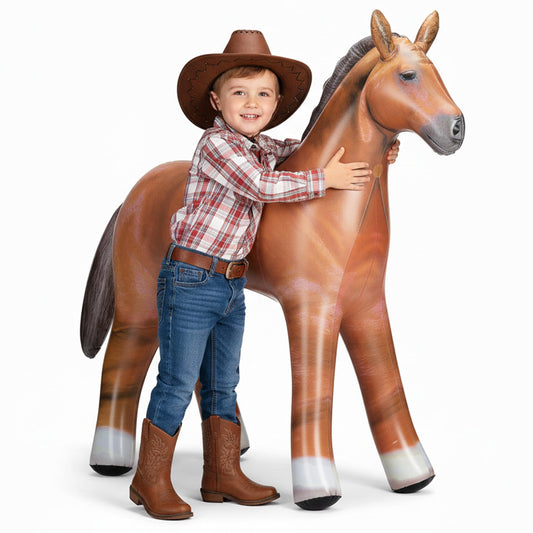 37" Inflatable Horse Decoration - Blow Up Brown Horse Toy for Kids Western, Cowboy, Barnyard, Farm & Rodeo Party Supplies, Birthday, Fall Festivals, Baby Shower, Halloween & Holiday Décor