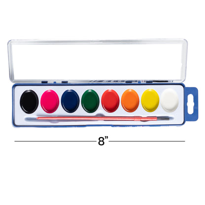 Bedwina Watercolor Paint Set- Bulk of 60 Sets - 8 Water Color Washable Paints, Palette Tray and Painting Brush, for Art Schools and Paint Party Supplies