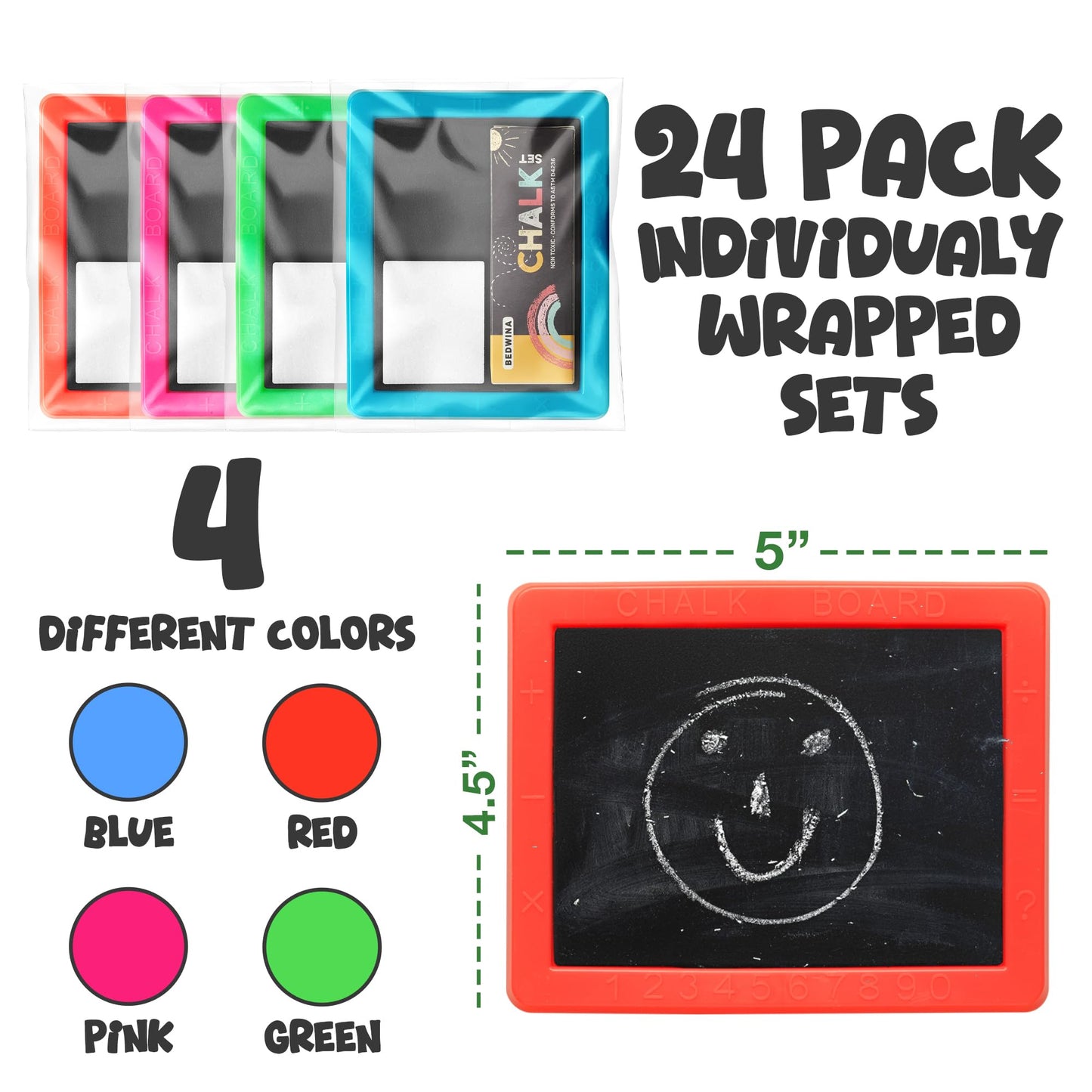 Mini Chalkboard for Kids - (Pack of 24) Goodie Bags Stuffers for Kids Mini Chalkboard Each with 2 Chalk Sticks, and 1 Eraser for Boys and Girls Birthday Party Favors
