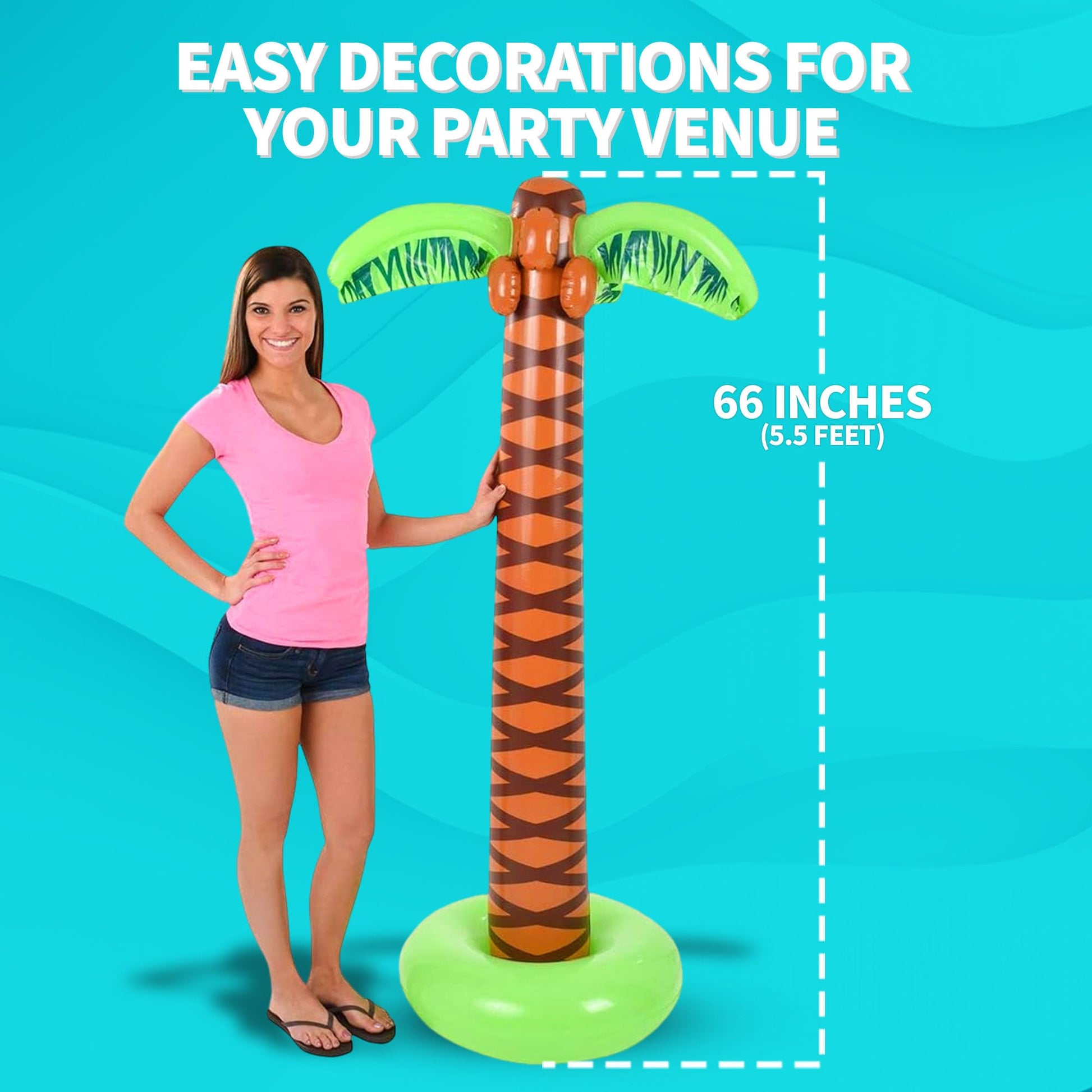 Bedwina Inflatable Palm Tree with Hand Pump - (Pack of 1) Large 5.5 Ft Blow Up Palm Trees for Hawaiian Themed Tropical Birthday, Summer Beach Backyard Party Decoration or Photo Booth Prop Accessory