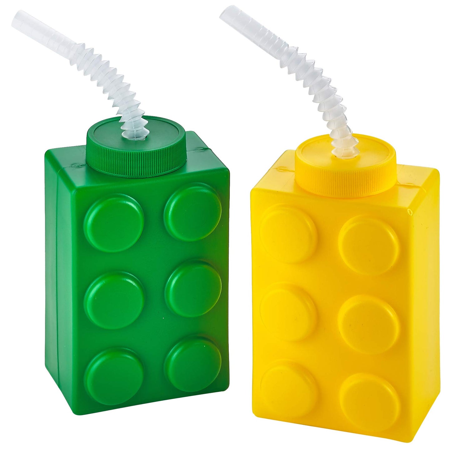 Bedwina Building Blocks Cups with Straw & Lid - (Pack of 4) Reusable Brick Party Kids Cup for Block Birthday Party Supplies and Favors
