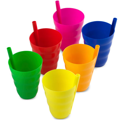 Kids Straw Cups for Kids - (Set of 18) 10oz Tumbler w/ Built-In Straws for Everyday Use, Stackable BPA-Free Plastic Sip-A-Cup Drink Tumblers for Water, Juice, Milk, Dishwasher Safe, Neon Colors