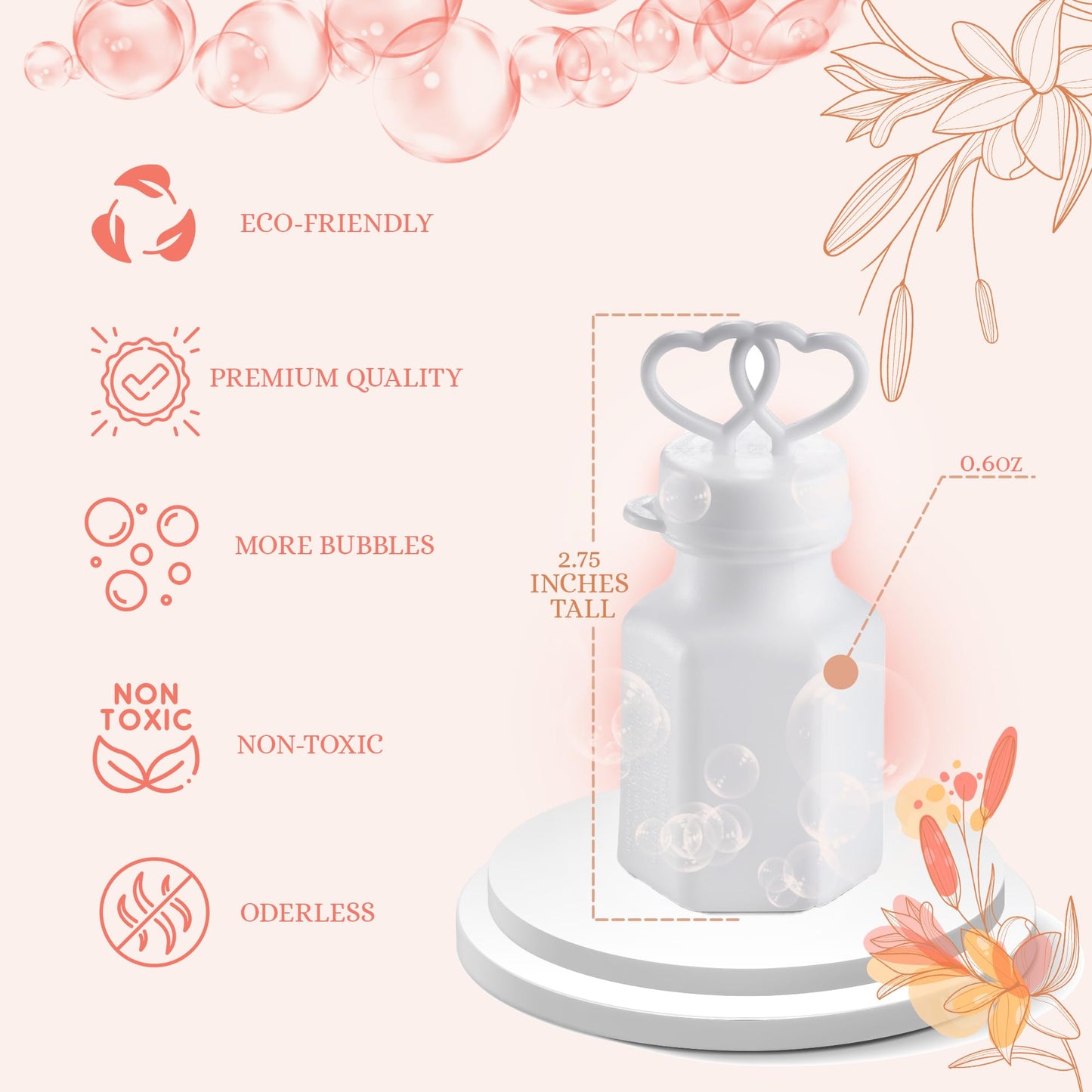 Wedding Bubbles Bulk - (48 Count) Mini White Double Heart Top Wands, Great for Bridal Party Favors, Engagement, Anniversary Celebrations, Valentine Bubbles and Wedding Favors