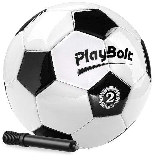 PlayBolt Soccer Ball Size 2 - Official Size Soccer Balls with Pump in Classic Black and White for Kids Youth & Toddler Sports, Indoor & Outdoor (Pack of 1)