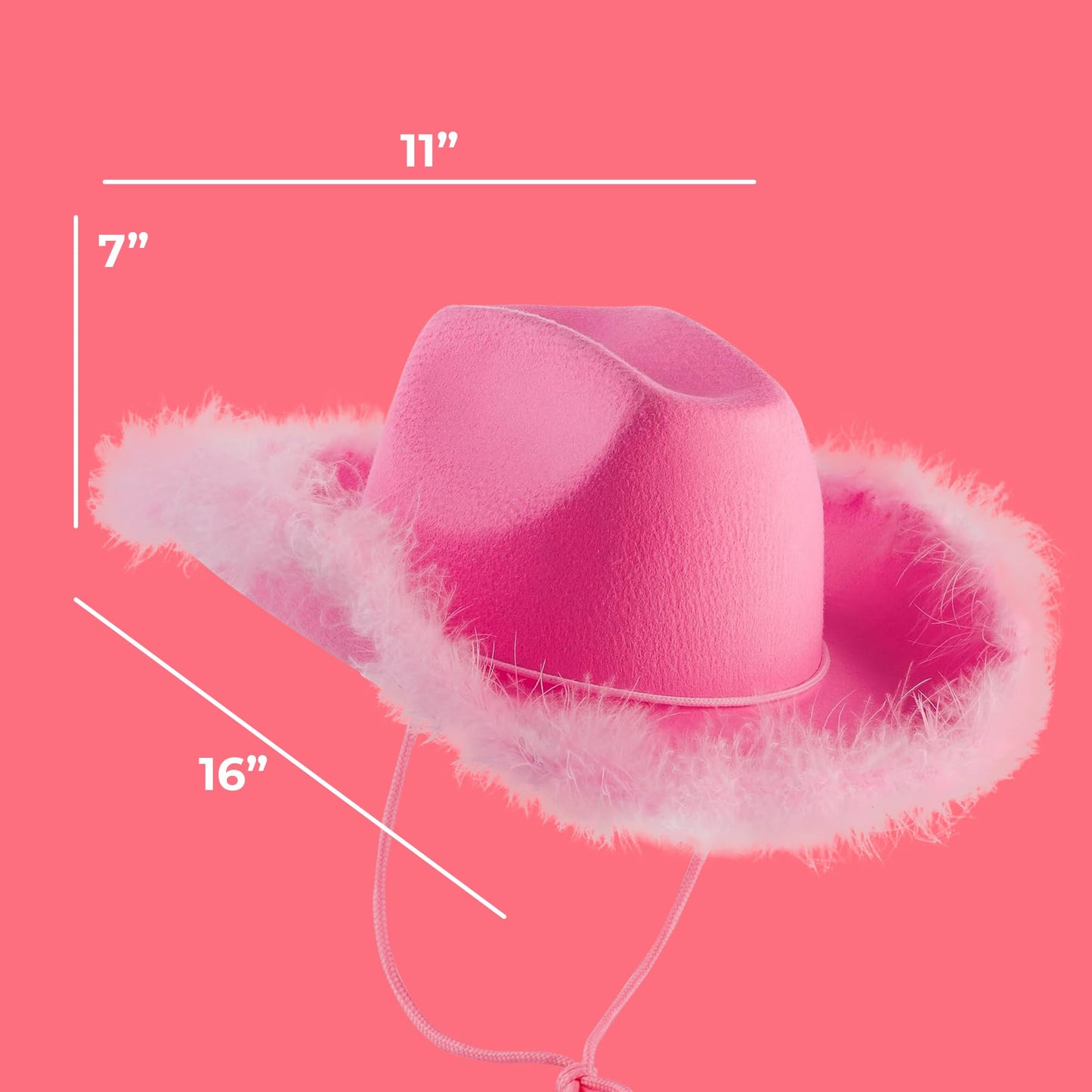 Bedwina Pink Cowgirl Hat with Feather Boa - Cowboy Hat for Women, Teenage Girls with Fluffy Feather Brim for Bachelorette, Theme Costume Party, Role-Playing Dress-Up, Adult Size