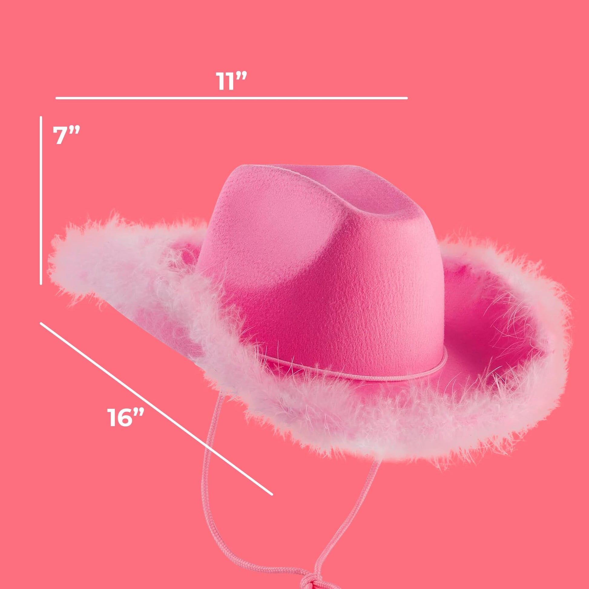Bedwina Pink Cowgirl Hat with Feather Boa - Cowboy Hat for Women, Teenage Girls with Fluffy Feather Brim for Bachelorette, Theme Costume Party, Role-Playing Dress-Up, Adult Size