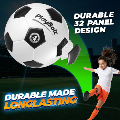PlayBolt Soccer Ball Size 4 - Premium PVC Leather Cover - Youth Soccer Balls with Pump - Training, Practice, Match & Game Ball for Kids & Teens (Pack of 4)