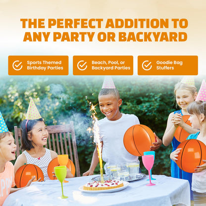Bedwina Inflatable Basketballs (Pack of 6) 16-inch, Beach Balls for Sports Themed Birthday Parties, Beach Pool Party Toys, Summer Games, Favors for Kids