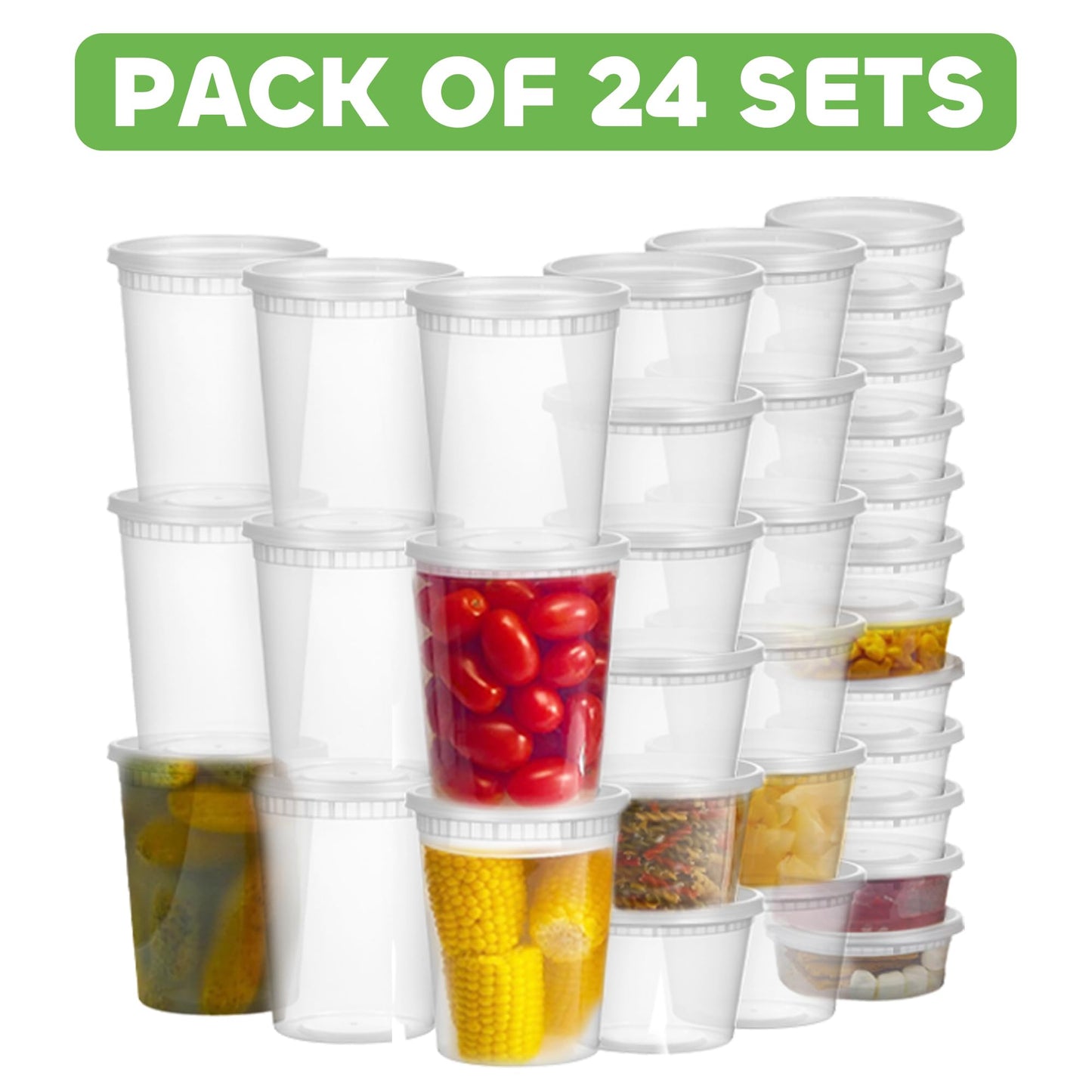JoyServe Deli Food Containers with Lids - (24 Pack) 8 Sets of Each Size - 8 Oz - Cup / 16 Oz - Pint / 32 Oz - Quart Sizes Food Storage Takeout Meal Prep Storage, BPA-Free, Dishwasher, Microwave Safe