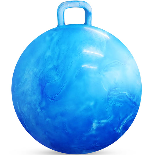 Bedwina Hopper Ball with Handle for Kids 18-inch (45cm) Bouncy Balls for Kids, Jumping Kangaroo Hippity Hop, Hopping Sit and Spin with Handle with Hand Pump, Marble Blue & White