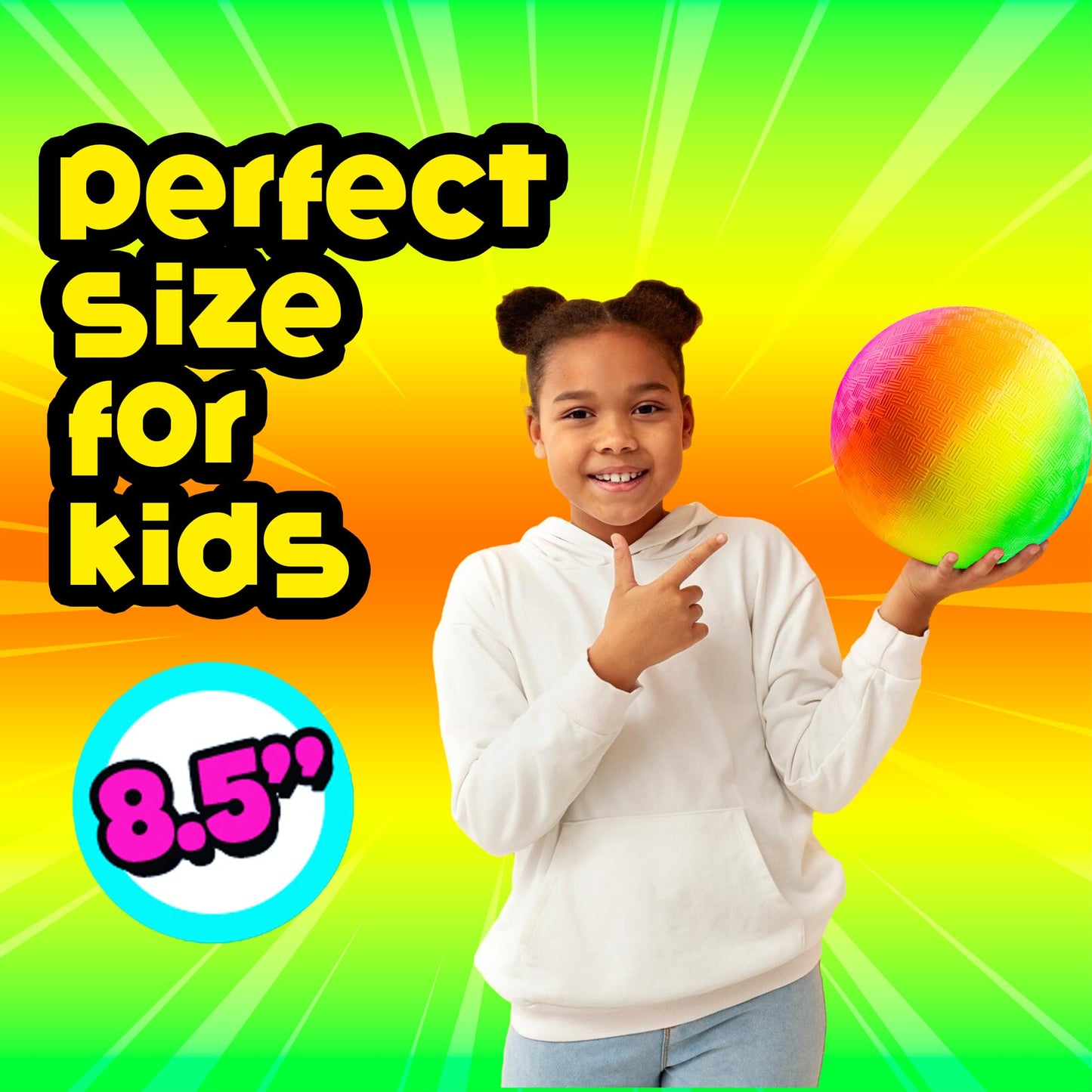 PlayBolt Rainbow Playground Ball - 8.5Inch (Pack of 1) Rubber Bouncy Inflatable Balls for Kids and Adults, Indoor and Outdoor Games, Kickball, Dodgeball, Four Square, and More