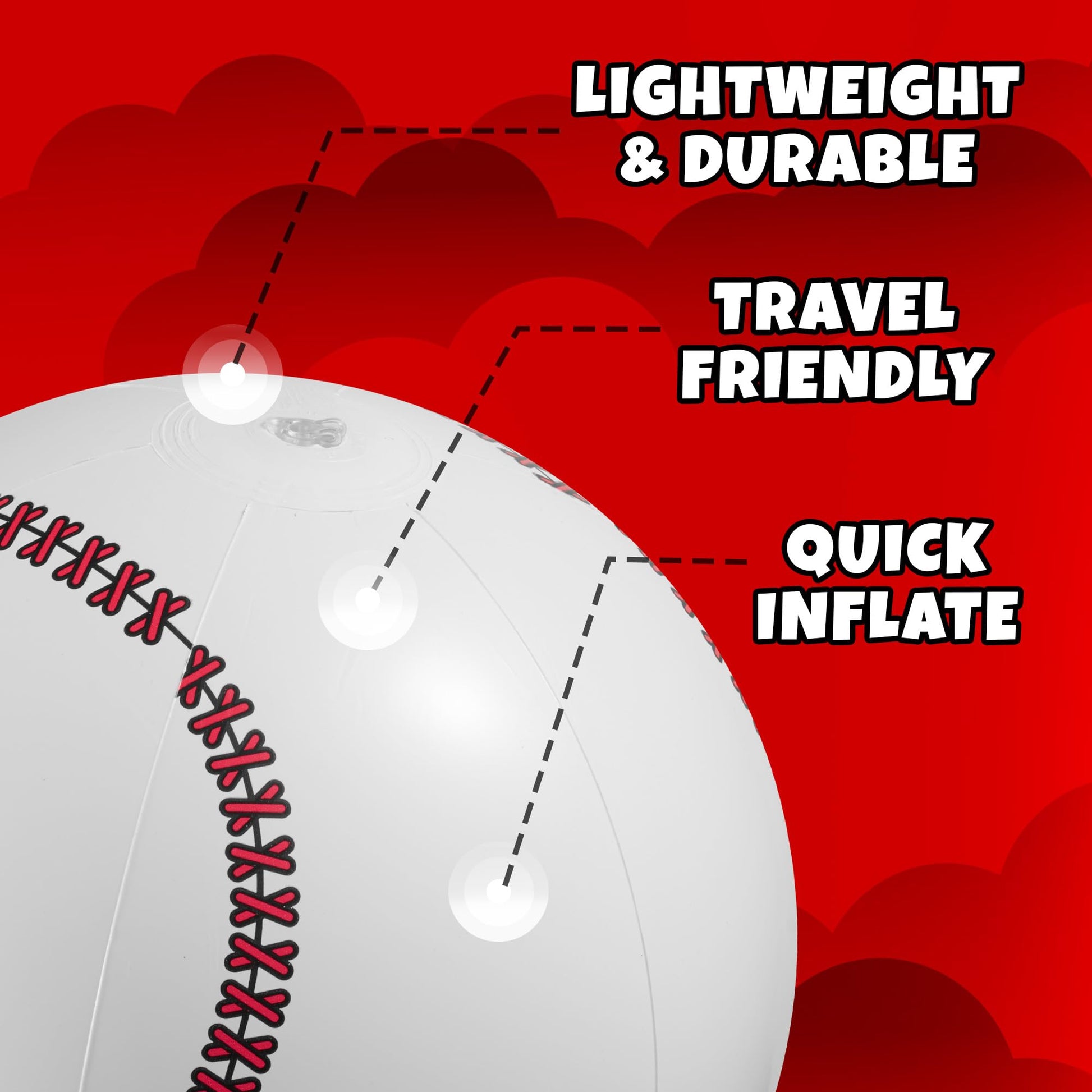 Inflatable Baseball Beach Balls (6 Pack) - 16-Inch Durable PVC Blow Up Beach Balls for Kids, Easy to Inflate, Outdoor Summer Pool Toys, Baseball Party Favors, Sports Theme Decorations, & Giveaways