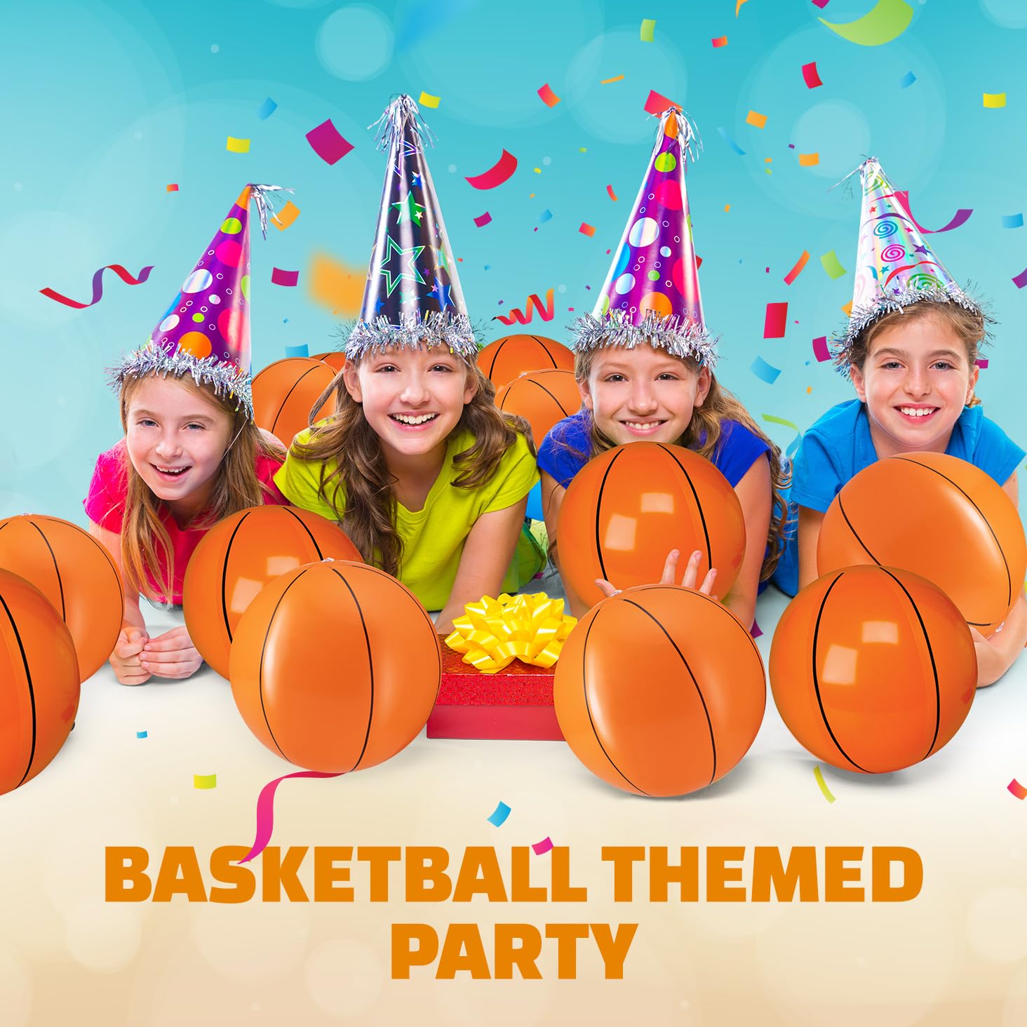 Bedwina Inflatable Basketballs (Pack of 6) 16-inch, Beach Balls for Sports Themed Birthday Parties, Beach Pool Party Toys, Summer Games, Favors for Kids