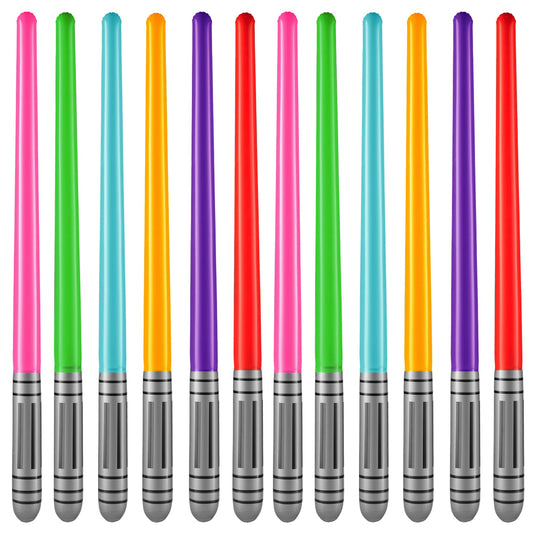 Bedwina Inflatable Light Sabers for Kids - (Pack of 12) 35-inch Neon Color Blow-Up Toy Saber Swords, Party Favors, Goodie Bags, Star Galaxy Theme Birthdays & Prize Toys
