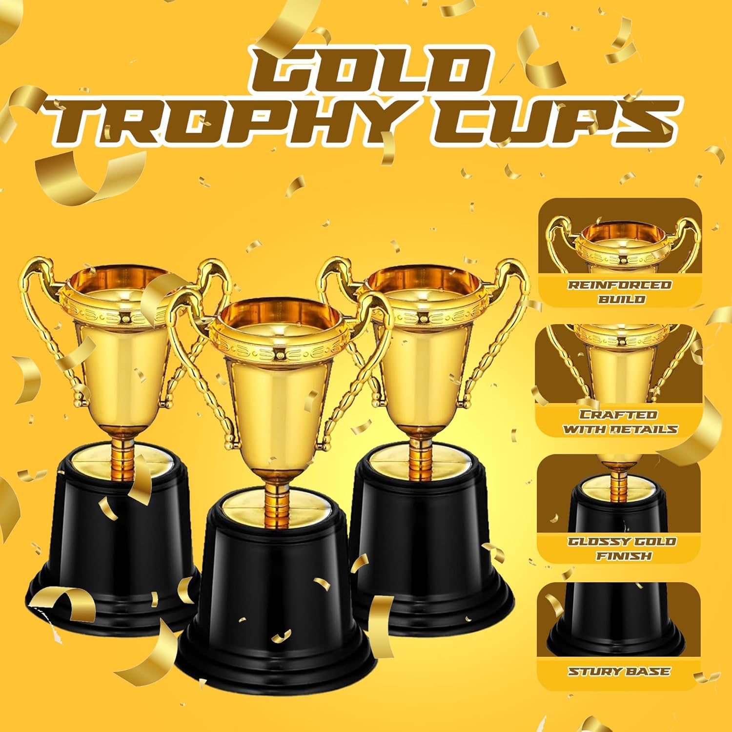 Gold Trophy Award Cups - Pack of 36 Bulk 5 Inch Plastic Gold Mini Trophies For Party Favors, Props, Rewards, Trophy Cup Competitions Winning Prizes For Kids Choice Awards And Trophies And Adults