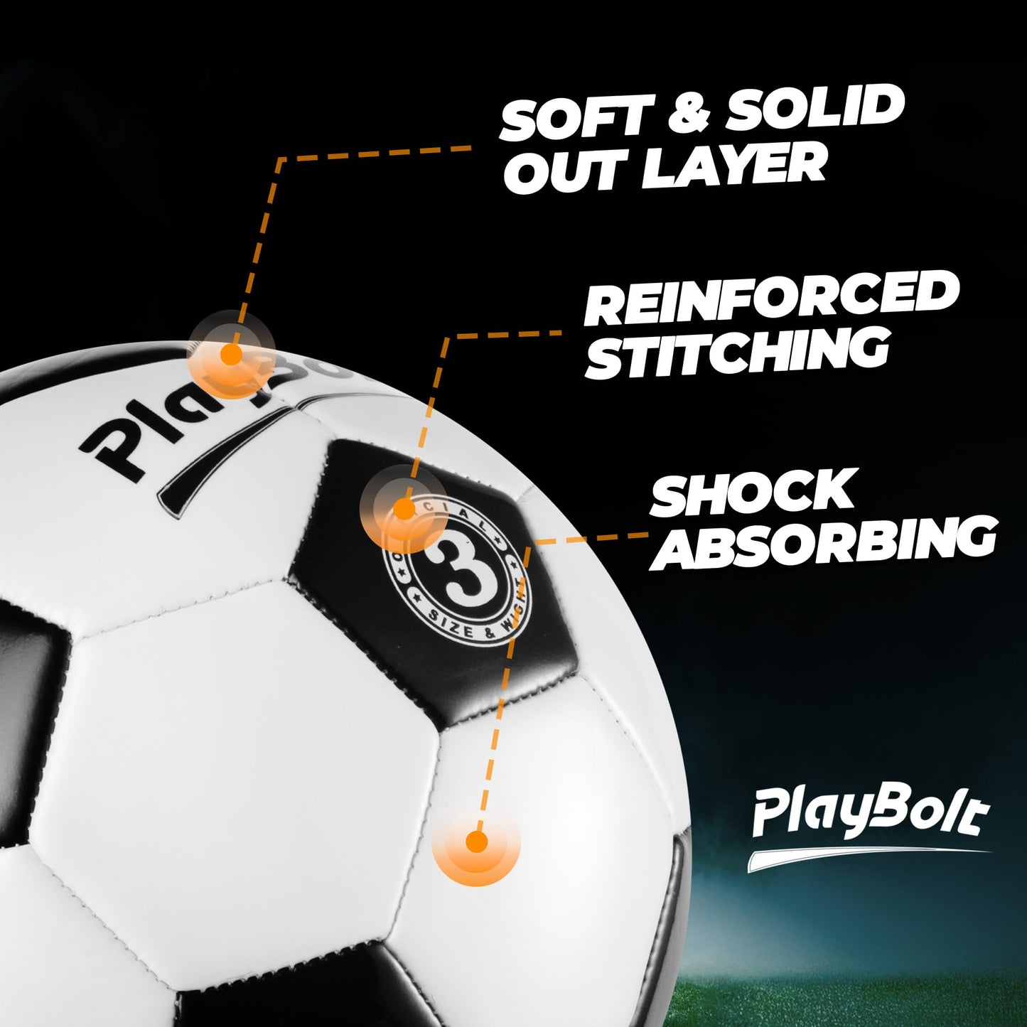 PlayBolt Soccer Ball Size 3 - Premium PVC Leather Cover - Youth Soccer Balls with Pump - Training, Practice, Match & Game Ball for Kids (Pack of 1)